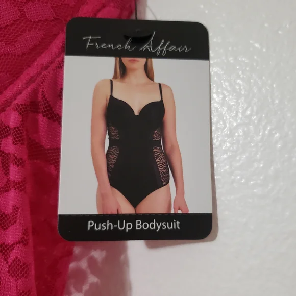 FRENCH AFFAIR Push Up BodySuit Lacey Cheetah Print Pink - Picture 13 of 16